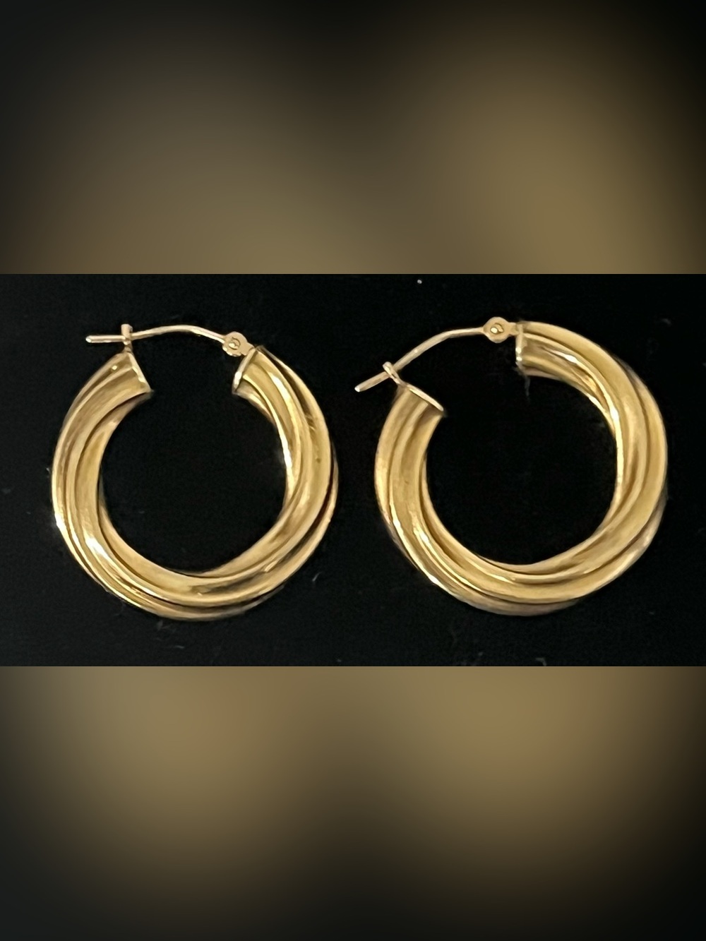 14K Yellow Gold Textured Hoop Earrings - Women Jewelry 2.39g